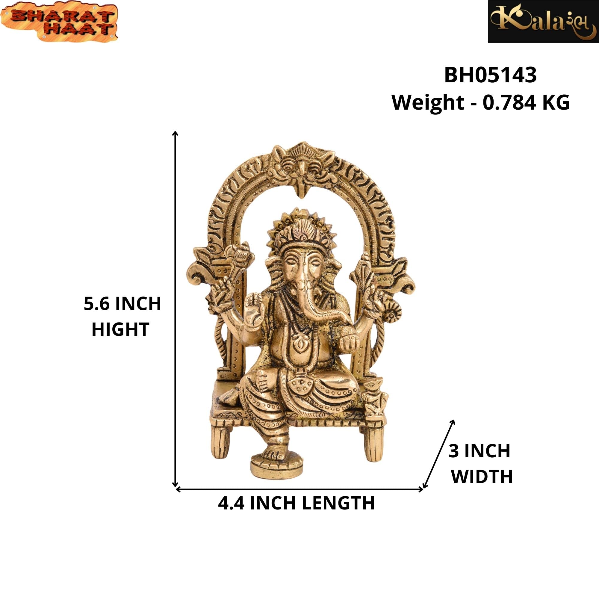 Kalarambh Brass Kaman Ganesha/Ganesh/Ganpati Idol Murti Statue For Home Pooja Puja Mandir Decor Collectible Handicraft Art, Yell